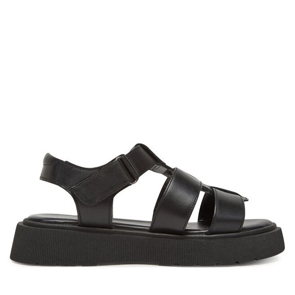 Sandały Lasocki. Czarne sandały damskie Lasocki, bez wzorów, bez obcasa, na płaskiej podeszwie, bez zapięcia. Za 159.99 zł.