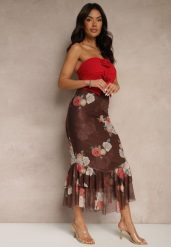 Brązowa Dopasowana Spódnica z Ozdobną Falbaną Efravaria. Brązowe spódnice damskie Renee, na co dzień, m, bez wzorów, eleganckie, midi, dopasowane. Za 74.99 zł.
