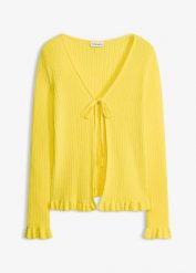 Sweter rozpinany z dzianiny o splocie drobnych oczek. Niebieskie kardigany damskie bonprix, bez wzorów, z dzianiny, bez kołnierzyka. Za 109.99 zł.