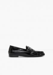 Loafersy z marszczeniem. Czarne balerinki damskie bonprix, bez wzorów, klasyczne, bez obcasa, bez zapięcia. Za 129.99 zł.