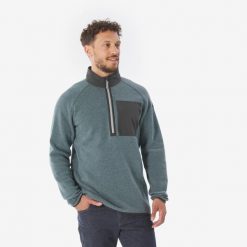 Sweter turystyczny męski Quechua NH500. Niebieskie swetry męskie QUECHUA, m, bez wzorów, z bawełny, sportowe, bez kołnierzyka, bez ramiączek. Za 129.99 zł.