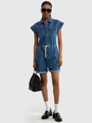 Kombinezon damski jeansowy niebieski Livia 329. Niebieskie sukienki damskie BIG STAR, na co dzień, m, bez wzorów, z denimu, eleganckie, bez kołnierzyka, bez ramiączek, dopasowane. W wyprzedaży za 159.99 zł.