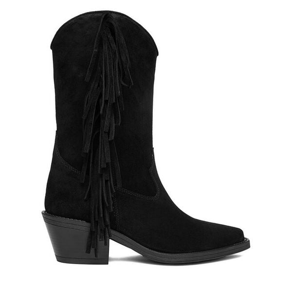 Kowbojki Badura. Czarne botki damskie Badura, bez wzorów, bez obcasa, na słupku, bez zapięcia. Za 429.99 zł.