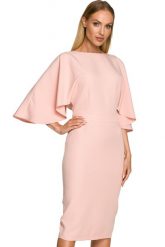 Sukienka elegancka ołówkowa z szerokimi rękawami pudrowa z pelerynką. Sukienki damskie Sukienki.shop, na komunię, xl, bez wzorów, eleganckie, bez kołnierzyka, bez ramiączek, ołówkowe. Za 309.00 zł.