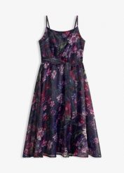 Sukienka midi z delikatnego tiulu, z paskiem. Białe sukienki damskie bonprix, bez wzorów, z tiulu, bez kołnierzyka, bez ramiączek, midi. Za 329.99 zł.