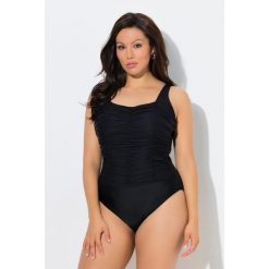Damskie Strój kąpielowy drapowanie miękkie miseczki regulowane ramiączka. Czarne stroje kąpielowe damskie Ulla Popken, plus size, bez wzorów, z elastanu. Za 239.99 zł.