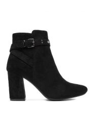 DeeZee Botki HX18052A-85 Czarny. Czarne botki damskie DeeZee, bez wzorów, z materiału, bez obcasa, na słupku, bez zapięcia. Za 189.99 zł.