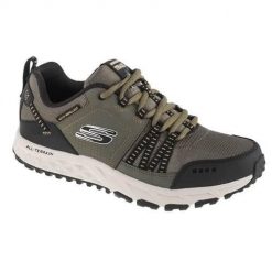 Buty trekkingowe męskie Skechers Escape Plan. Czarne trekkingi męskie Skechers, na jesień, z dzianiny, przed kostkę, bez zapięcia. Za 349.99 zł.