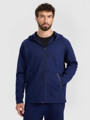 4F Bluza dresowa rozpinana z kapturem męska - granatowa M. Niebieskie bluzy męskie 4F, m, bez wzorów, z dresówki, bez ramiączek, z kapturem. Za 229.99 zł.
