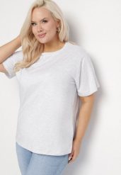 Jasnoszary Bawełniany Klasyczny T-shirt Oltebia. Szare t-shirty damskie Born2be, uniwersalny, bez wzorów, z bawełny, klasyczne, bez kołnierzyka, bez ramiączek. Za 39.99 zł.