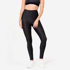 Legginsy fitness damskie Domyos. Czarne legginsy damskie DOMYOS, bez wzorów, z elastanu. Za 59.99 zł.
