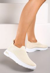 Beżowe Buty Sportowe ze Skarpetkową Cholewką do Kostki Railette. Brązowe obuwie sportowe damskie Renee, bez wzorów, bez zapięcia, na fitness i siłownię. Za 44.99 zł.