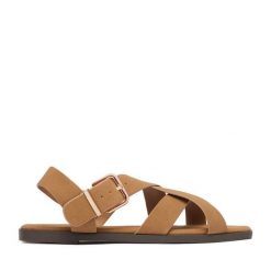 Sandały JENNY. Brązowe sandały damskie Jenny, bez wzorów, bez obcasa, na płaskiej podeszwie, bez zapięcia. Za 99.99 zł.