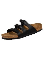 Klapki damskie Birkenstock Florida Birkoflor. Czarne klapki damskie Birkenstock, na lato, bez wzorów, z jeansu, eleganckie, bez obcasa, bez zapięcia. Za 668.00 zł.