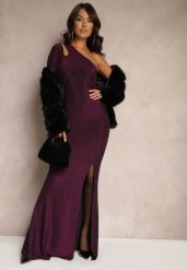 Fioletowa Asymetryczna Sukienka Koktajlowa z Wiskozą Odkrytym Ramieniem i Marszczeniem Tiliena. Fioletowe sukienki damskie Renee, na imprezę, l, bez wzorów, z wiskozy, eleganckie, z asymetrycznym kołnierzem, bez ramiączek, maxi, asymetryczne. Za 139.99 zł.