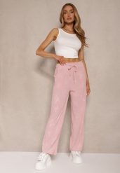 Różowe Proste Spodnie z Gumką w Pasie i Wiązaniem Mirenela. Czerwone spodnie materiałowe damskie Renee, na lato, bez wzorów, z jeansu, eleganckie. Za 34.99 zł.
