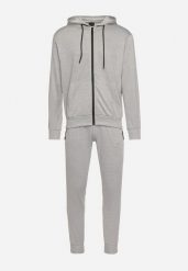 Szary Komplet Dresowy Rozpinana Bluza z Kapturem i Spodnie Ellira. Szare spodnie sportowe męskie Born2be, m, bez wzorów, z dresówki, na fitness i siłownię. Za 49.99 zł.