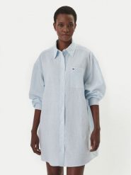 Tommy Jeans Sukienka koszulowa DW0DW22344 Błękitny Relaxed Fit. Niebieskie sukienki damskie Tommy Jeans, l, bez wzorów, z jeansu, bez kołnierzyka, bez ramiączek, koszulowe. Za 449.99 zł.