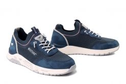 MUSTANG 26M0291003 navy, półbuty męskie. Niebieskie półbuty męskie Mustang, bez wzorów, bez obcasa, bez zapięcia. Za 246.42 zł.