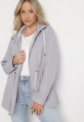 Jasnoszara Kurtka Parka Dwustronna ze Ściągaczem w Talii i Kapturem Tillisaya. Szare kurtki damskie Born2be, na jesień, xl, bez wzorów, z jeansu. Za 149.99 zł.