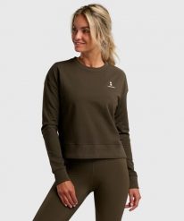 Bluza sportowa damska ekologiczna. Zielone bluzy damskie NORDICDOTS, l, bez wzorów, z bawełny, klasyczne, bez ramiączek, bez kaptura. Za 275.00 zł.