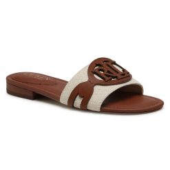Klapki LAUREN RALPH LAUREN. Brązowe klapki damskie Lauren Ralph Lauren, bez wzorów, bez obcasa, bez zapięcia. Za 599.99 zł.