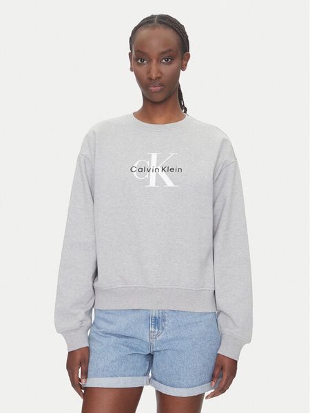 Calvin Klein Jeans Bluza Monologo LV047B234G Szary Relaxed Fit. Szare bluzy damskie Calvin Klein Jeans, l, bez wzorów, z bawełny, bez ramiączek, bez kaptura. Za 329.99 zł.