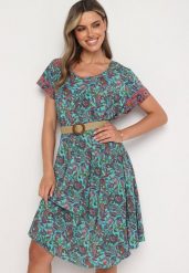 Zielona Wiskozowa Sukienka Rozkloszowana we Wzór Paisley Mastis. Zielone sukienki damskie Born2be, na imprezę, uniwersalny, bez wzorów, z wiskozy, eleganckie, bez kołnierzyka, bez ramiączek, midi, rozkloszowane. Za 64.99 zł.