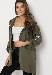 Ciemnozielona Kurtka Oversize Wiatrówka z Kapturem Lafise. Zielone kurtki damskie Born2be, xs, bez wzorów, z kapturem. Za 29.99 zł.