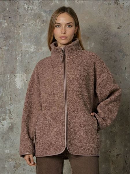 Rozpinana bluza z sherpy - brązowy. Brązowe bluzy damskie Sinsay, l, bez wzorów, bez ramiączek, bez kaptura. Za 69.99 zł.