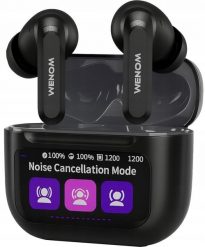Słuchawki Bluetooth 5.4 Aura Touch PRO ANC. Czarne, dokanałowe, z LCD. Czarne słuchawki bezprzewodowe Wenom. Za 79.99 zł.