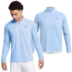 Koszulka męska treningowa Under Armour Tech z długim rękawem. Niebieskie bluzy męskie Under Armour, m, bez wzorów, sportowe, bez ramiączek, bez kaptura. W wyprzedaży za 175.90 zł.