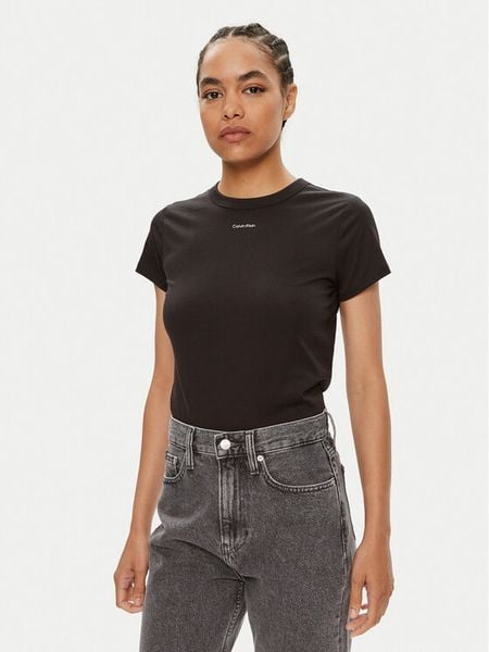 Calvin Klein T-Shirt Nano Logo K20K207212 Czarny Slim Fit. Czarne t-shirty damskie Calvin Klein, xxs, bez wzorów, z bawełny, bez kołnierzyka, bez ramiączek. Za 139.99 zł.