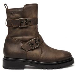 Botki Tamaris. Brązowe botki damskie Tamaris, bez wzorów, bez obcasa, na płaskiej podeszwie, bez zapięcia. Za 469.99 zł.