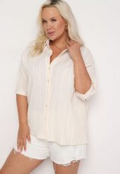 Beżowa Bawełniana Koszula z Dłuższym Tyłem Anastiama. Brązowe koszule damskie Born2be, xl, bez wzorów, z bawełny, biznesowe, bez kołnierzyka, bez ramiączek. Za 79.99 zł.