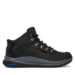 Trekkingi Skechers. Czarne botki męskie Skechers, bez wzorów, sportowe, bez obcasa, bez zapięcia. Za 429.99 zł.