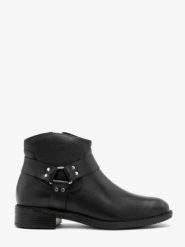 Czarne botki biker boots. Czarne botki damskie Ryłko, bez wzorów, ze skóry, za kostkę, bez obcasa, na obcasie, bez zapięcia. Za 479.99 zł.
