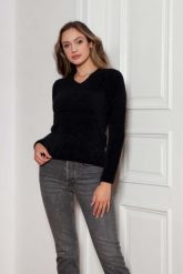 Sweter z Dekoltem w Szpic - Czarny. Czarne swetry nierozpinane damskie Lanti, l, bez wzorów, z materiału, bez kołnierzyka, bez ramiączek. Za 229.90 zł.