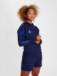Damska bluza z kapturem na zamek błyskawiczny Hummel Travel. Niebieskie bluzy damskie Hummel, xl, bez wzorów, z bawełny, klasyczne, bez ramiączek, z kapturem. Za 193.50 zł.