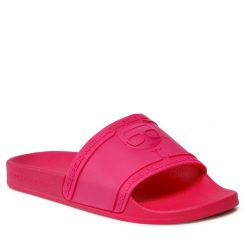 Klapki KARL LAGERFELD. Czerwone klapki damskie KARL LAGERFELD, bez wzorów, bez obcasa, bez zapięcia. Za 199.99 zł.