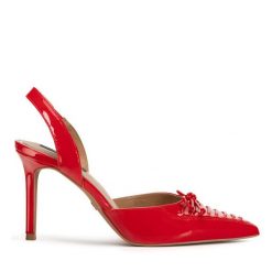 Sandały Nine West. Czerwone sandały damskie Nine West, bez wzorów, bez obcasa, na szpilce, bez zapięcia. Za 229.99 zł.