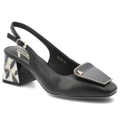 Czółenka damskie Artiker, cholewka ze skóry naturalnej zabudowany nosek pasek na pięcie z regulowaną klamrą, czarne, 58C0674. Czarne czółenka damskie Artiker, z aplikacjami, ze skóry, eleganckie, bez obcasa, na obcasie, bez zapięcia. Za 249.00 zł.