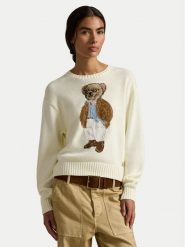 Polo Ralph Lauren Sweter 211A96248001 Écru Relaxed Fit. Białe swetry nierozpinane damskie Polo Ralph Lauren, xxl, bez wzorów, z bawełny, bez kołnierzyka, bez ramiączek. Za 2,428.99 zł.