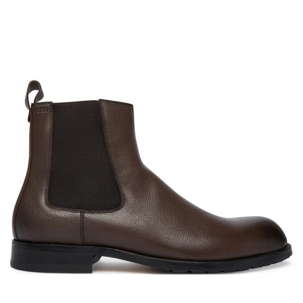 Sztyblety BOSS. Brązowe botki męskie Boss, bez wzorów, bez obcasa, bez zapięcia. Za 819.99 zł.