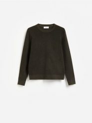 Strukturalny sweter z bawełną - ciemnozielony. Zielone swetry męskie Reserved, l, bez wzorów, z bawełny, bez kołnierzyka, bez ramiączek. Za 119.99 zł.
