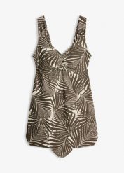 Sukienka kąpielowa z wbudowanym strojem kąpielowym. Białe sukienki damskie bonprix, na plażę, bez wzorów, bez kołnierzyka, bez ramiączek. Za 169.99 zł.