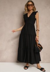 Czarna Sukienka z Wiskozy Ozdobiona Falbankami Sadovene. Czarne sukienki damskie Renee, na co dzień, na wiosnę, m, bez wzorów, z wiskozy, eleganckie, bez kołnierzyka, bez ramiączek, maxi. Za 54.99 zł.