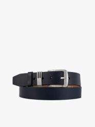 Granatowy pasek ze skóry licowej. Niebieskie paski męskie Brawo sp. z o.o., z denimu, eleganckie. Za 129.99 zł.