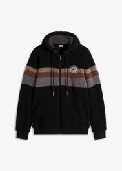 Bluza rozpinana z polaru baranka, z kapturem. Czarne bluzy męskie bonprix, m, bez wzorów, z polaru, z kapturem. Za 169.99 zł.