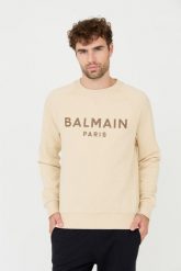 BALMAIN Beżowa bluza Printed Sweatshirt. Brązowe bluzy męskie Balmain, m, bez wzorów, bez ramiączek, bez kaptura. W wyprzedaży za 1,999.99 zł.